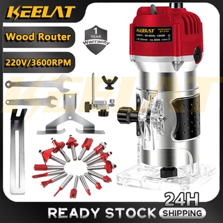KEELAT 1200W Power Tools Handheld Palm wood Router With 15pcs Bits Electric Wood Trimmer Laminate #5