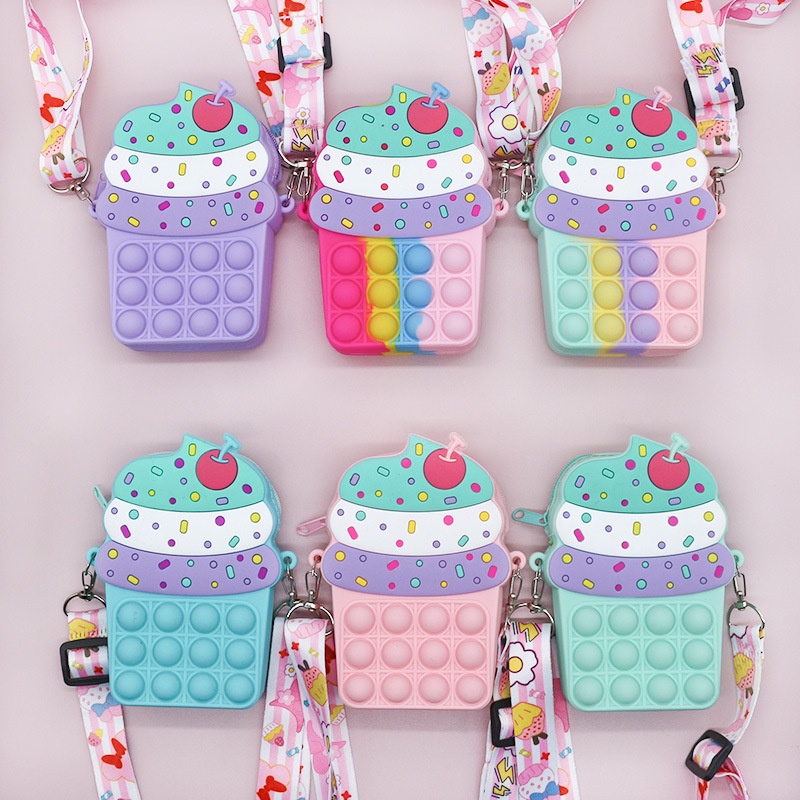 New Style Pop It Bag Kids Coin Purse Cute Girl Shoulder Bag Ice Cream