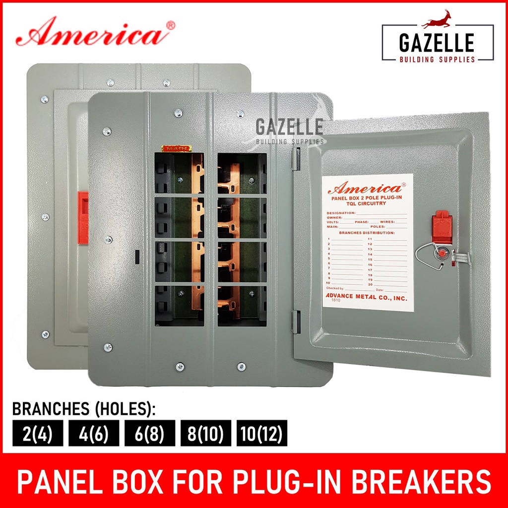 America Panel Box for 2Pole PlugIn Breakers 210 Branches Shopee
