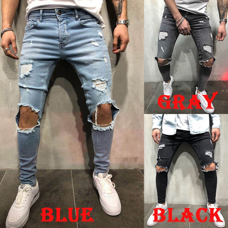 blue super skinny ripped jeans mens