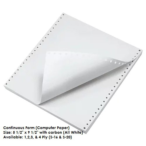 Continuous Form/ Continuous Paper 5.5" x 9.5" (5 1/2" x 9 1/2") 1,2,3,4