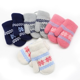 Children's Winter Gloves Small Snowflakes Alpaca Woolthick Warm Wool Newborn Knitted Gloves #3
