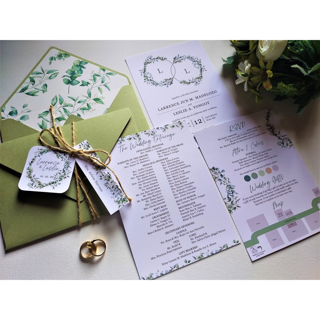 MADE TO ORDER: Sage Green Foliage Themed Wedding Invitation ~PRICE IS PER  INVITE~ | Shopee Philippines