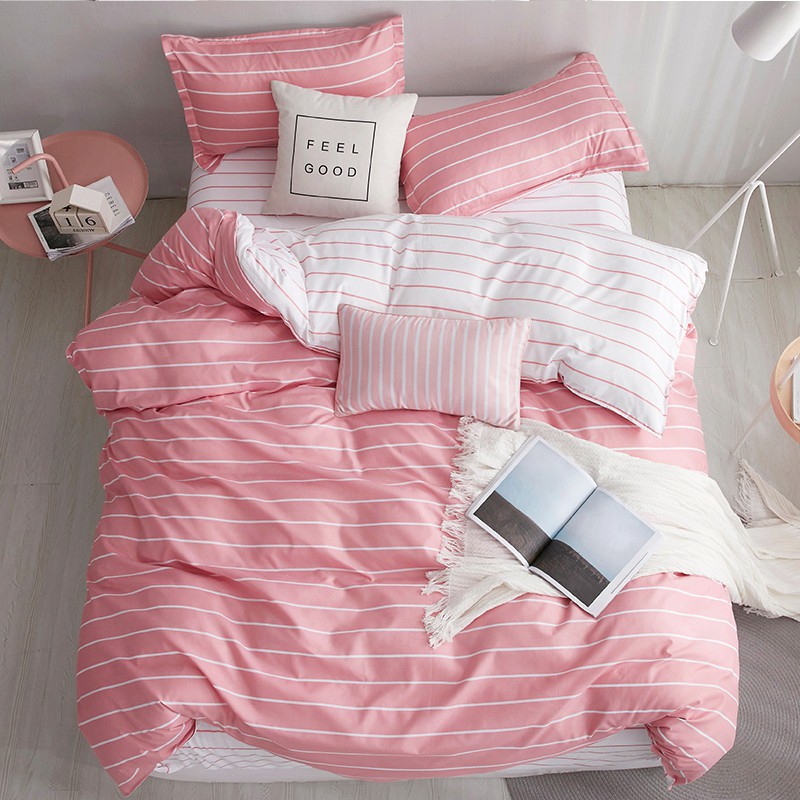 First Love Pink Stripes Duvet Cover Flat Sheet And Pilowcase