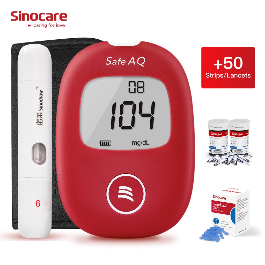 Sinocare Safe AQ Smart Blood Glucose Meter Sugar Tester with 50pcs Test