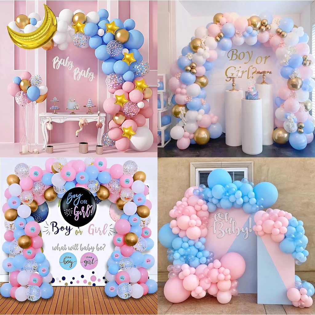 1set Gender Reveal Party Decorations Boys and Girls Blue Pink Balloons