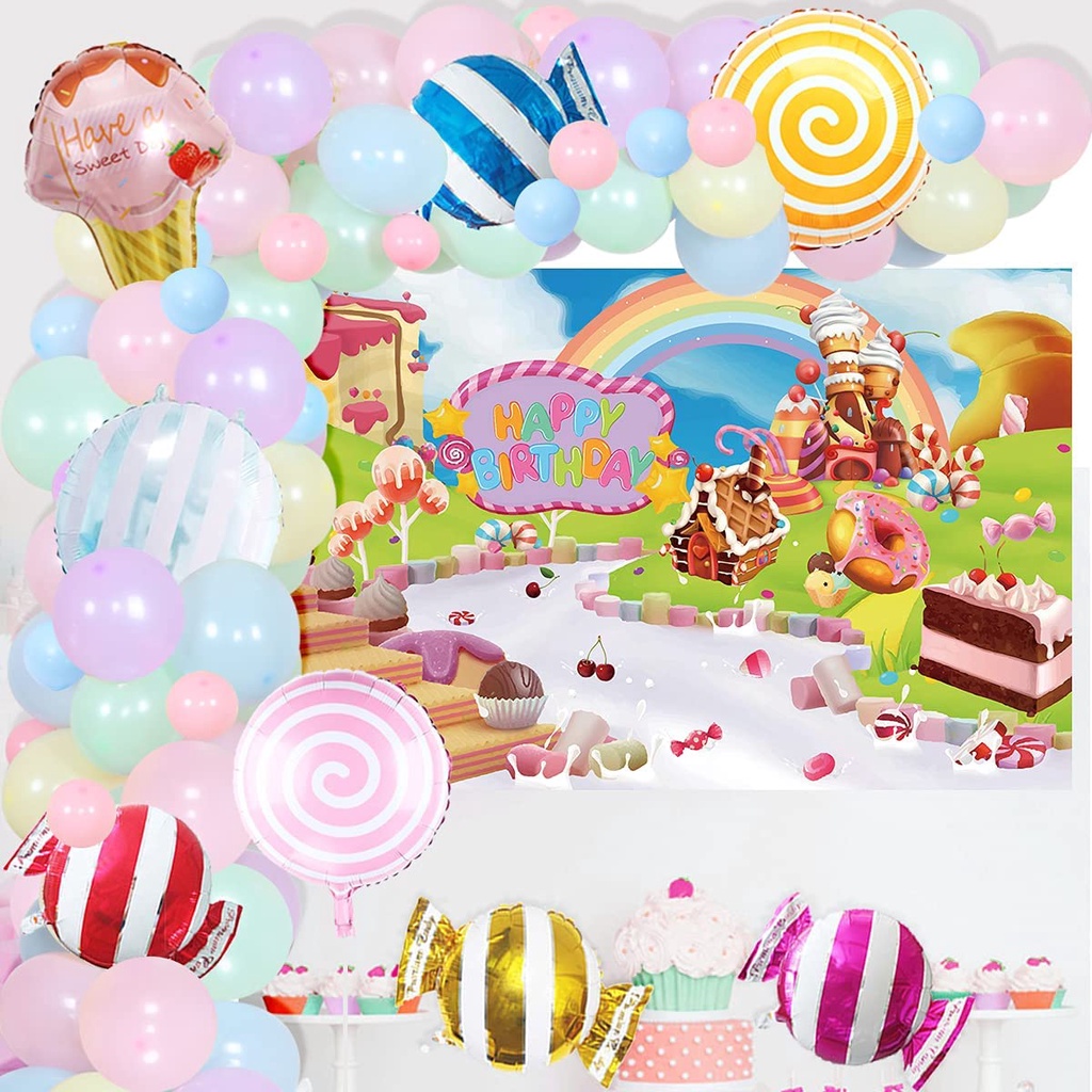 CHEEREVEAL Candy Party Decoration Candyland Balloon Garland Set for ...