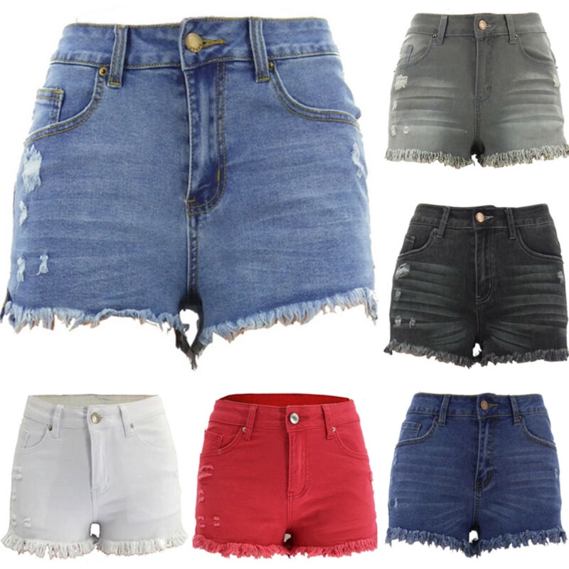 multi colored denim shorts
