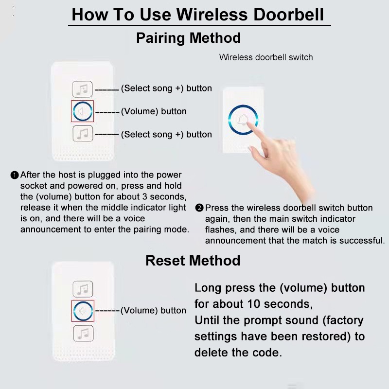Doorbell Wireless Smart Home Door Bell Waterproof With 62 Ringtones Hole Free Installation For Home - Image 7