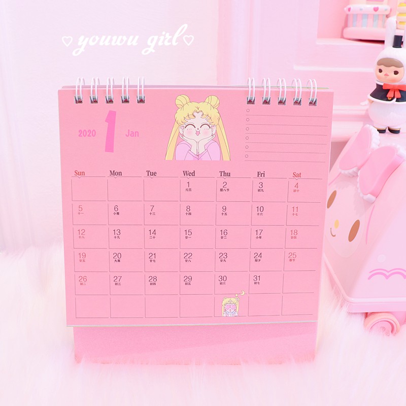 2020 New Fat Beautiful Girl Desk Calendar Girl Heart Pink Desktop