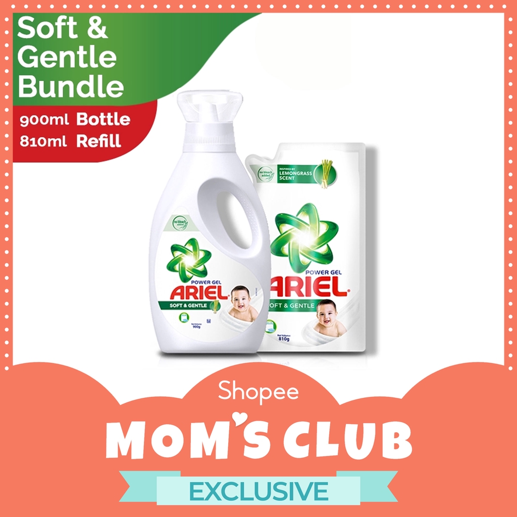 Ariel Liquid Detergent Soft and Gentle Bottle (900mL) + Refill (810mL