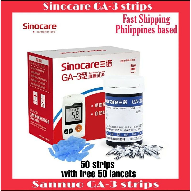 Sinocare GA-3 Strips 50's with Free Lancets 50's | Sannuo GA-3 | Shopee ...