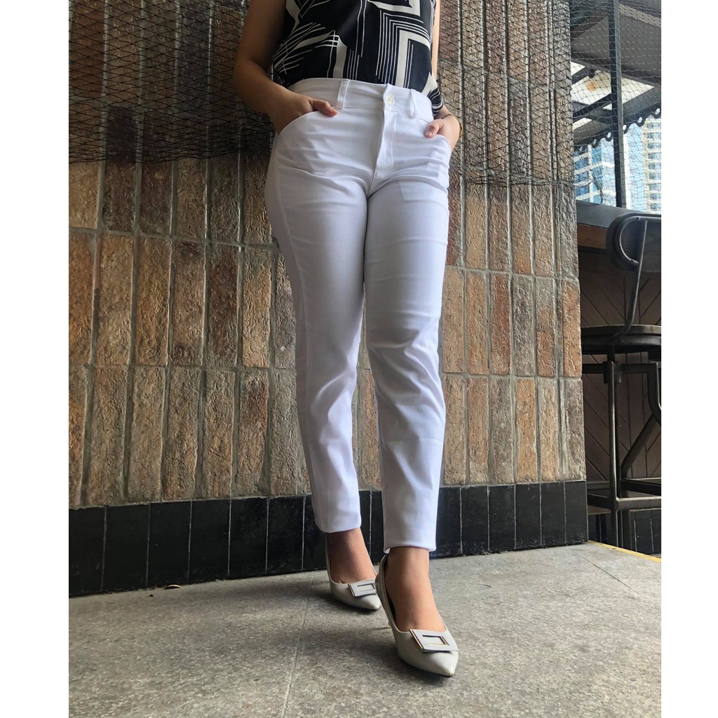 high waisted white slacks