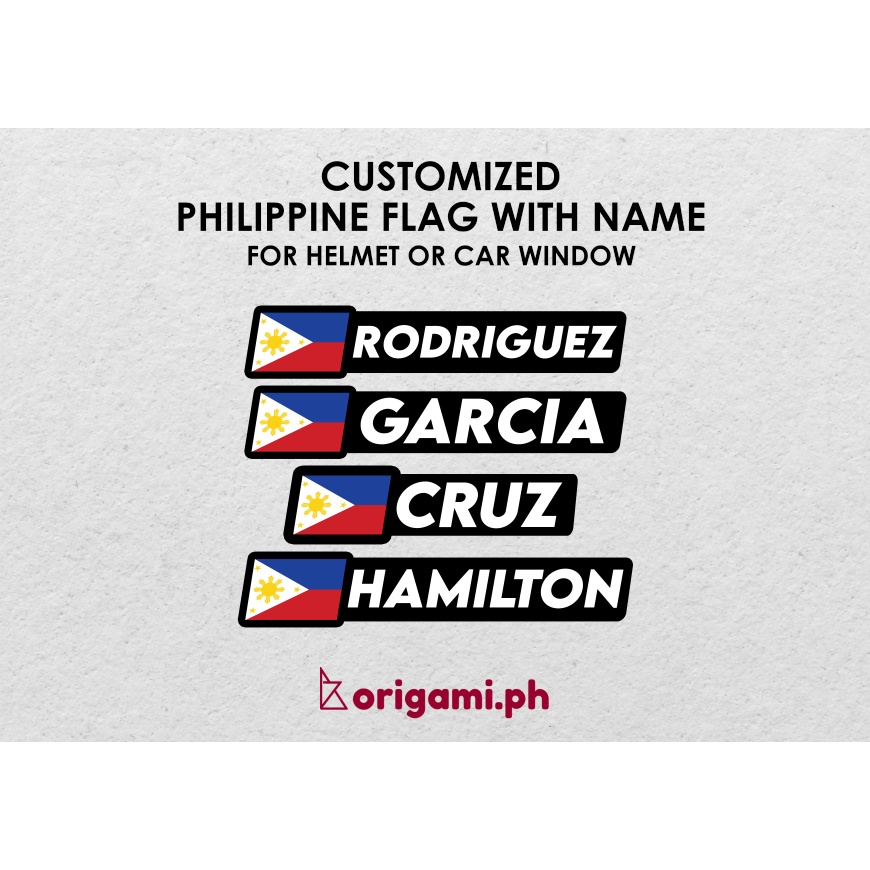 Custom Philippine Flag Name Decal Sticker for Helmet or Car Window