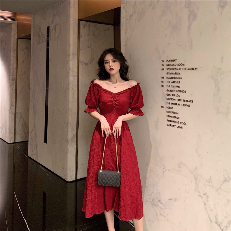 off the shoulder red summer dress