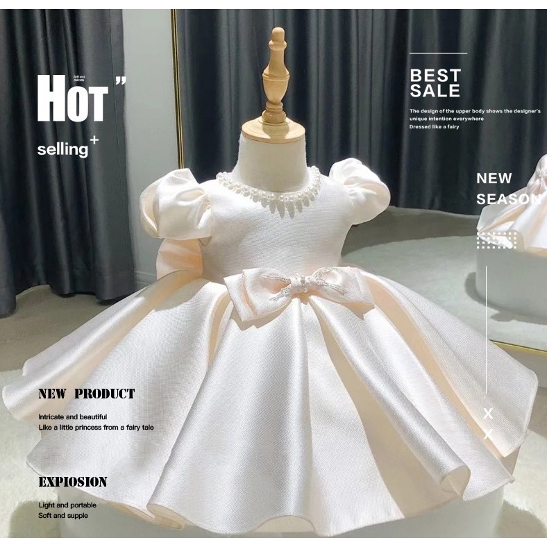 White Girl dress 1 year old baby princess bow tie fairy tutu French