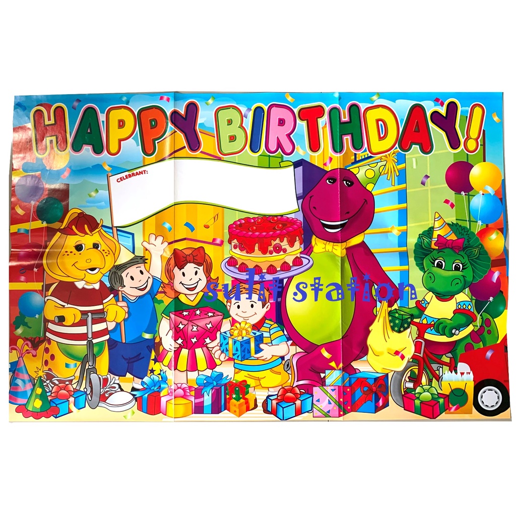 BARNEY DINOSAUR HAPPY BIRTHDAY PARTY BANNER TARPAULIN POSTER DECOR ...