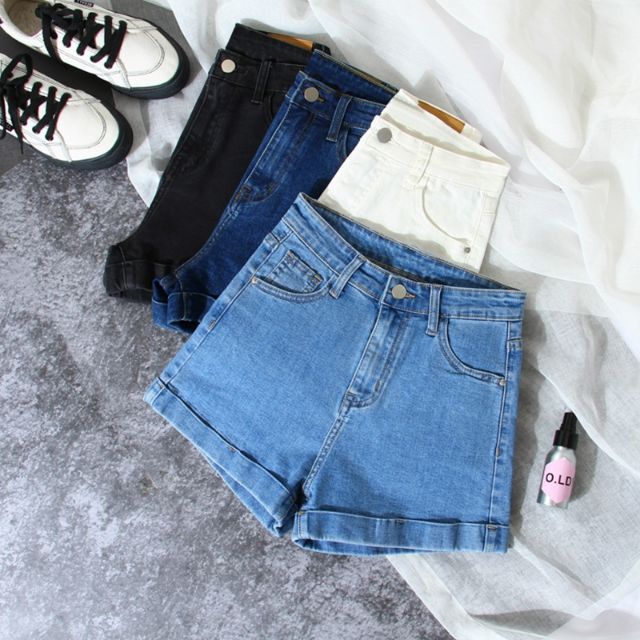 Kpop fashion high-waisted denim maong shorts jeans loose slim folded ...