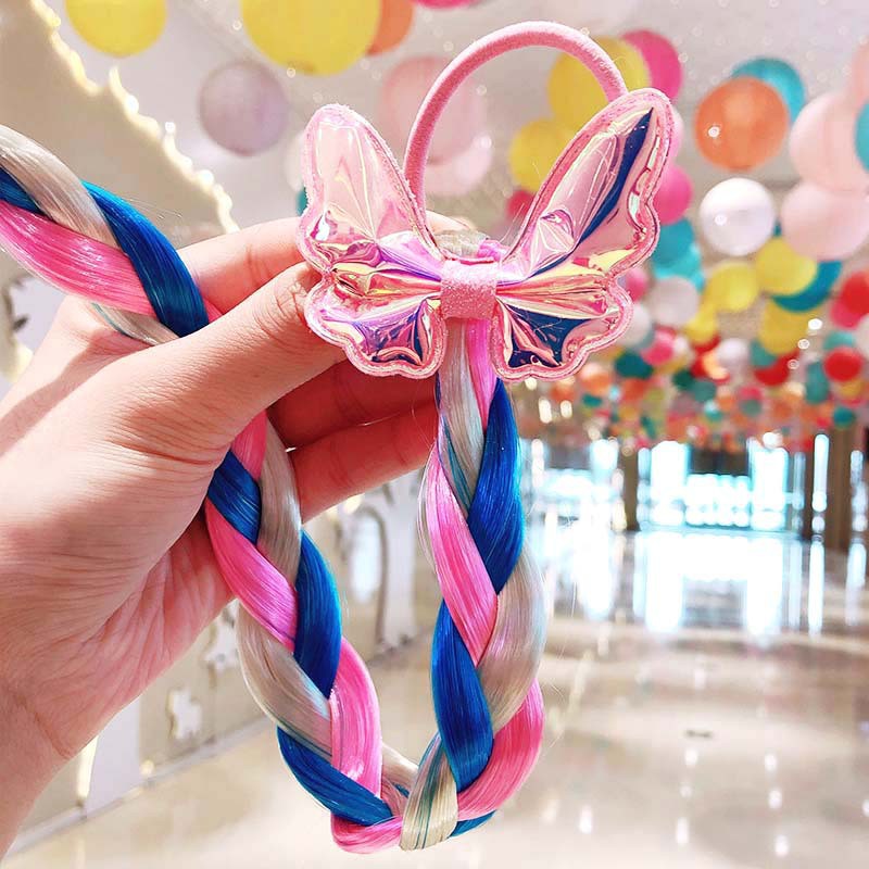 1PCS New Cute Princess Headwear Fashion Colorful Baby Kids Unicorn Wig Hairband Bowknot Girl Ponytail Braided Hair Tie Accessories Hairband