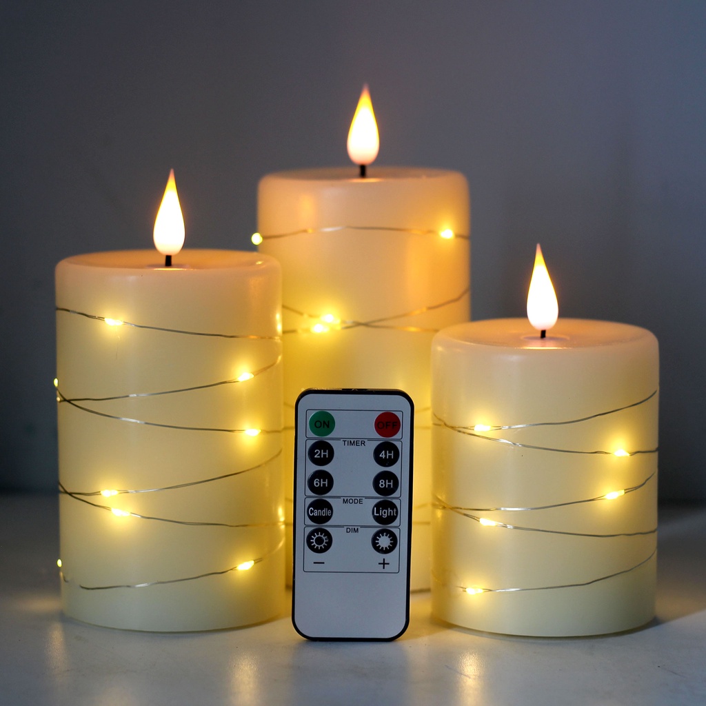 Set of 3 Flameless Candles Battery Operated with Remote and Timer, 3D
