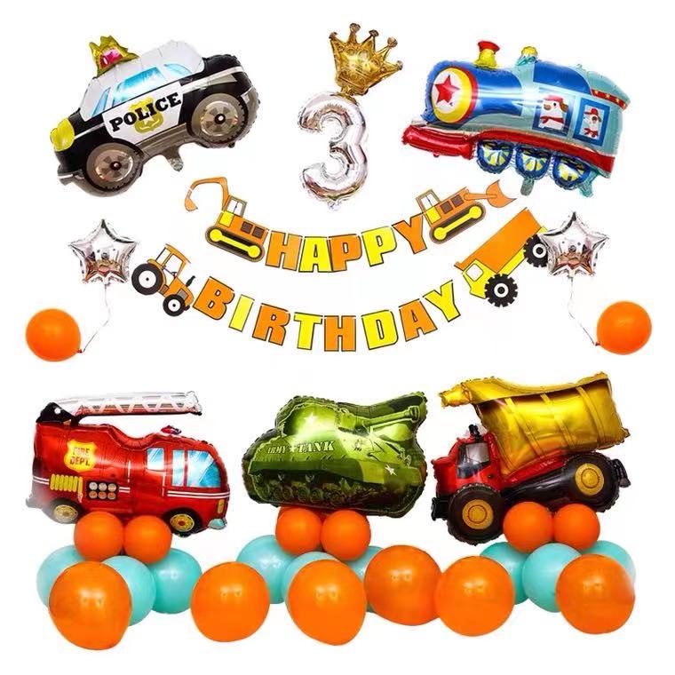 Boys Birthday Party Decoration Balloons/large and Small Airplane Truck Tanks Police Cars Fire Trucks Aluminum Foil Balloons/thick Children's Toy Balloons/safe and Environmentally Friendly Reusable/vehicle Series Theme Party Decoration Balloons