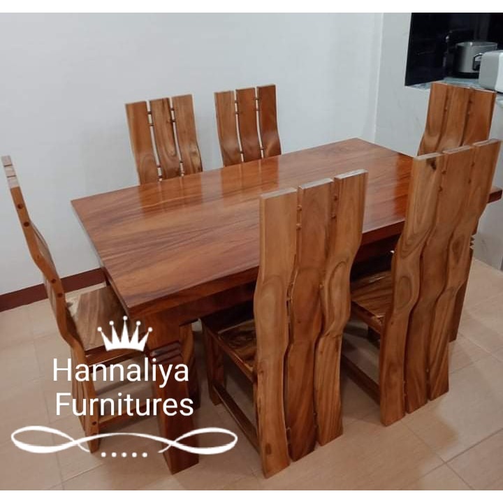 6Seater Simple Dining Set w/ Top Glass by Hannaliya Furnitures