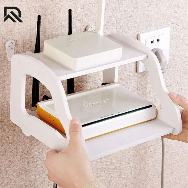 Wooden Wall Mounted Wifi Router Shelf Set Top Box Bracket Storage Double Floating Ee Philippines - Tv Wall Mount Accessory Shelf