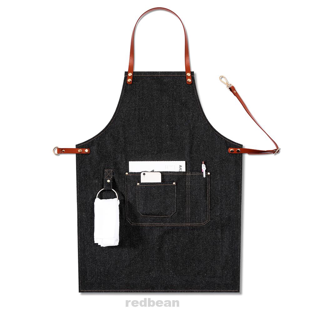 Adjustable Bartender Leather Strap Multi Pocket Bib Apron Chef Denim ...