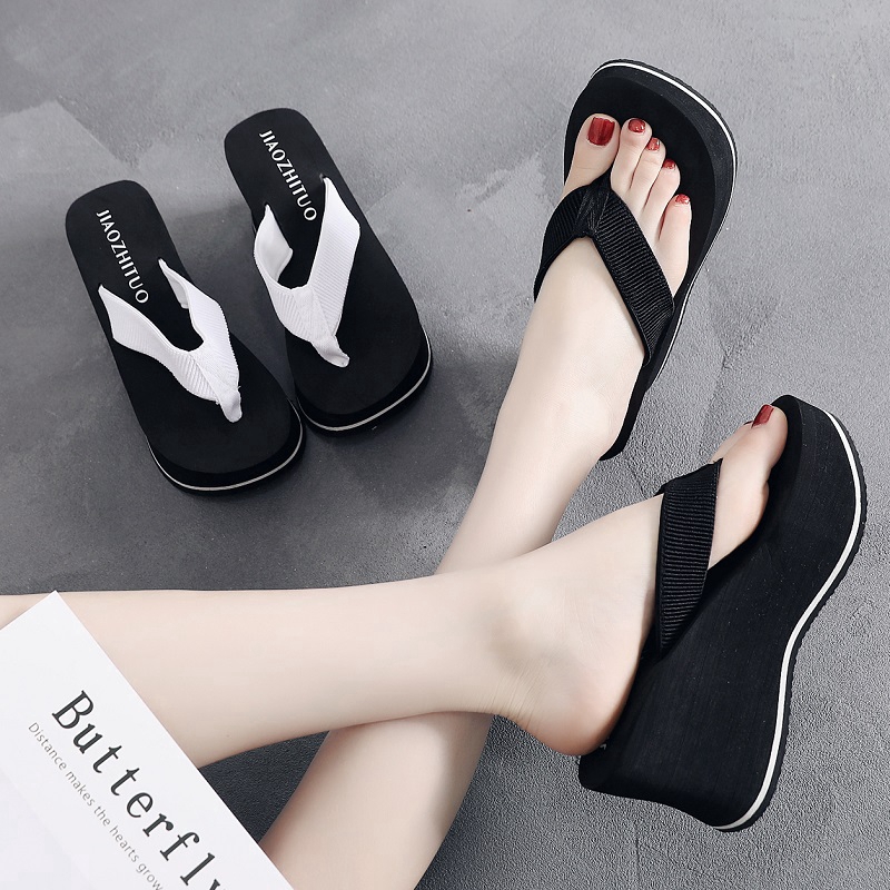black high heel flip flops