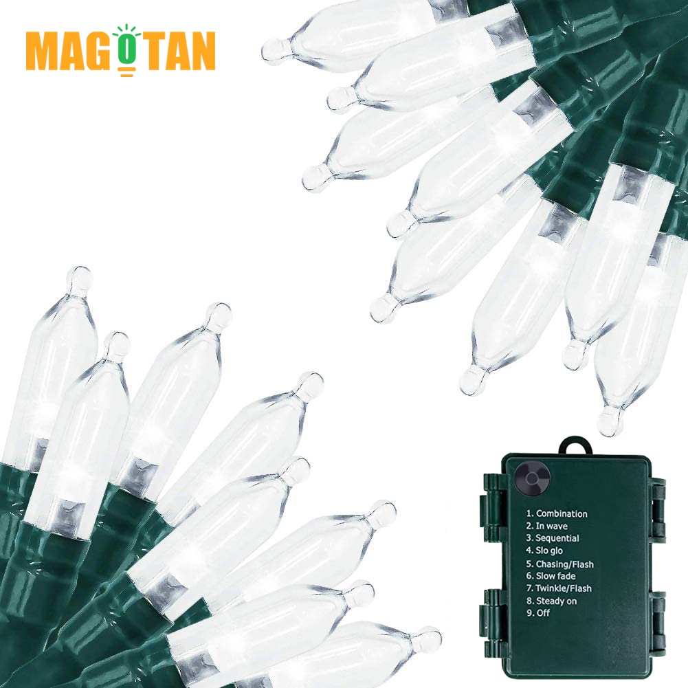 MAGOTAN White LED Battery Operated Christmas Light Green Wire with