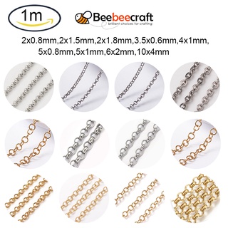 Beebeecraft 1m Vacuum Plating 304 Stainless Steel Rolo Chains Belcher Chain Unwelded Golden for Men Women Jewelry Chain DIY Making