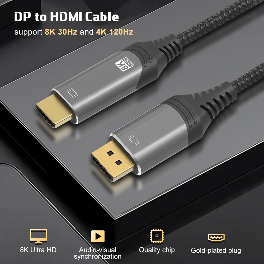 Displayport 1 4 To Hdmi Compatible 2 1 Cable 8k 30hz 4k 1hz 2k 165hz 144hz Dp To Hdmi Cable Ible F Shopee Philippines