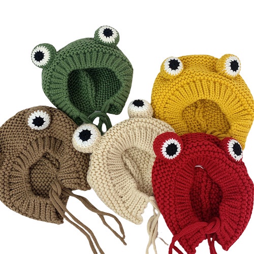 FCPH Solid color Cartoon frog knitted hat winter warm hat Skullies cap beanie for kid