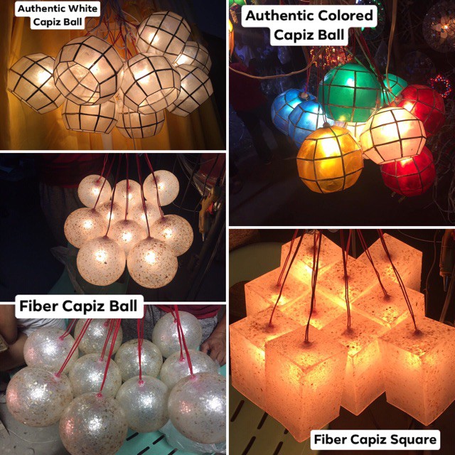 light Capiz Lantern/Decor Authentic Capiz and Fiber Capiz, (Set of