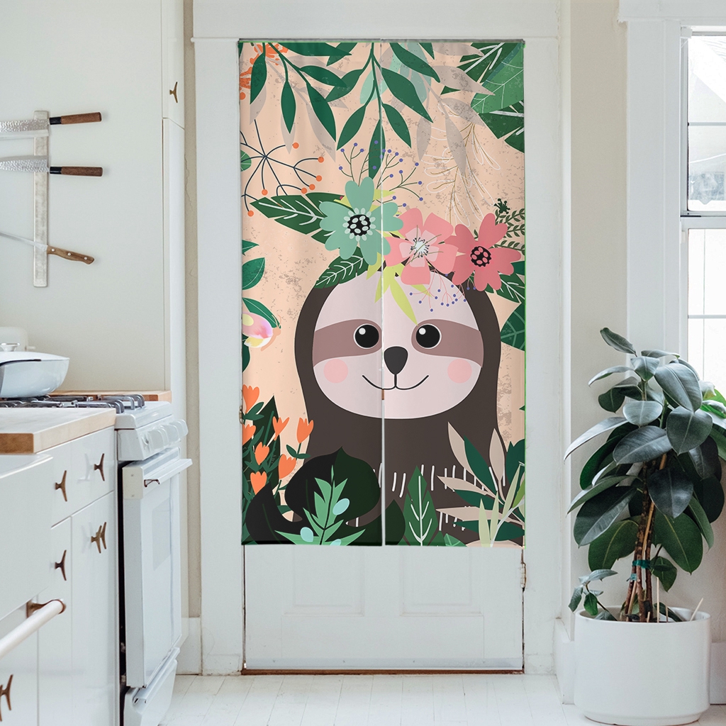 Tropical Leave Sloth Bear Curtains Blinds Door Curtain Home