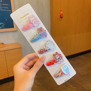 5Pcs/set Kawaii Hamburger Cake Design Hair Clips For Baby Girl Sweet Princess Kids Headwear Hair Accessories Cute Cartoon Animal Colorful Quicksand Sequins Children's BB Clip #6