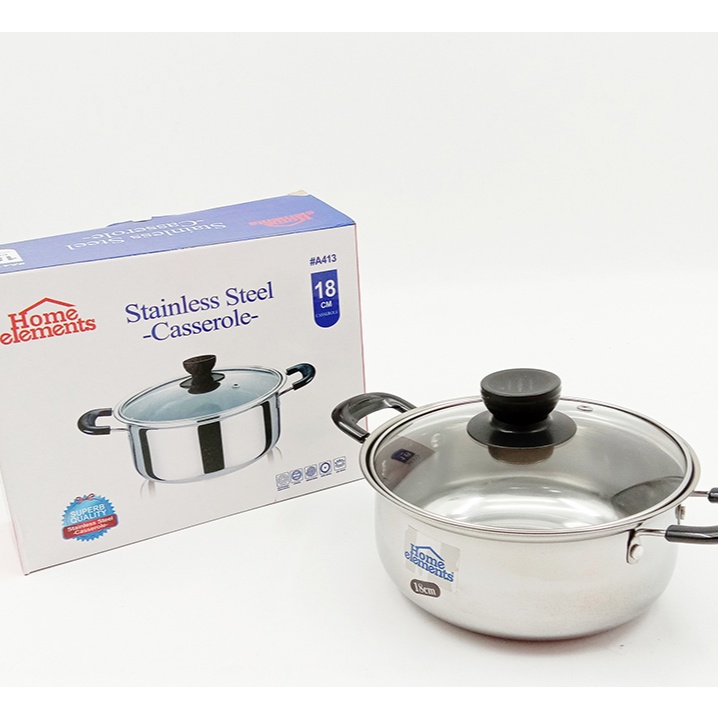【U-Choice】Stainless Steel Cooking Pot Casserole with Handle and Glass Lid 16/18/20/22/24/26cm