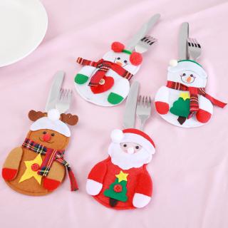 Cute Christmas Santa Hat Reindeer New Year Pocket Fork Knife Cutlery Holder Table Dinner Decoration #3