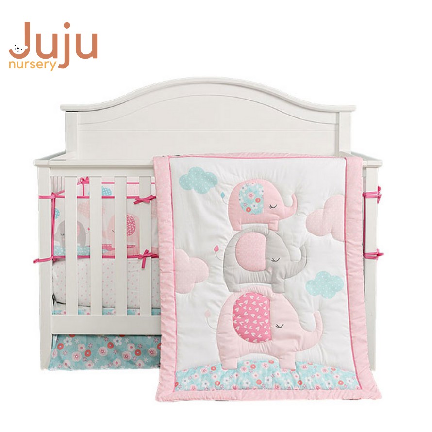 Juju Nursery Spring Elephants 7 Piece Baby Newborn Toddler Crib Bedding