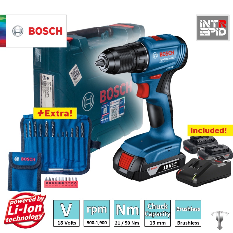 Bosch GSR 185Li Professional 18 V Brushless Rotary Drill/Driver Kit
