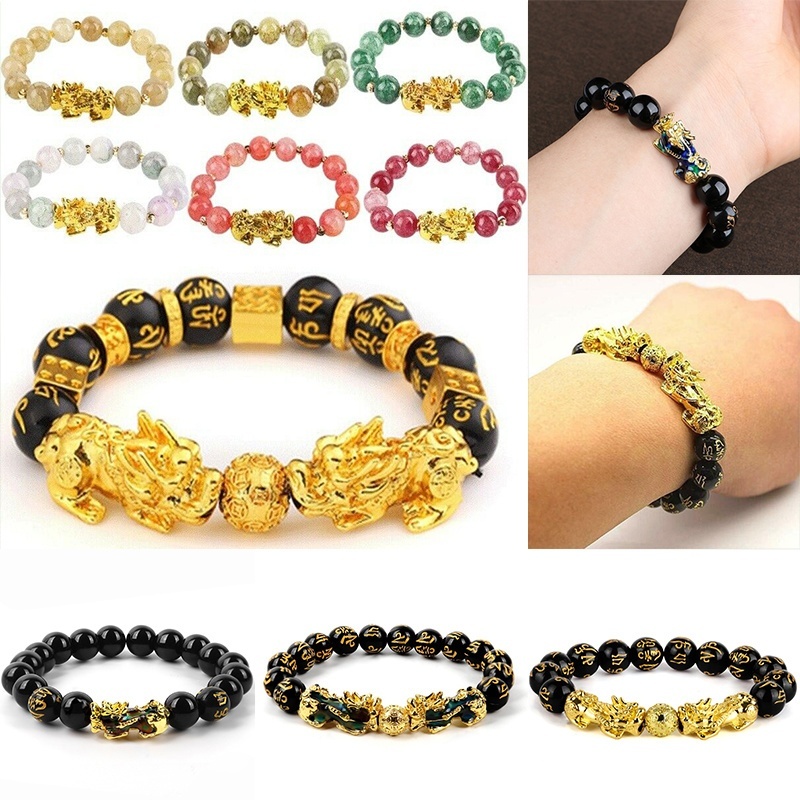 Multi Style Men Women's Feng Shui Black Obsidian Beads Pixiu Bracelet