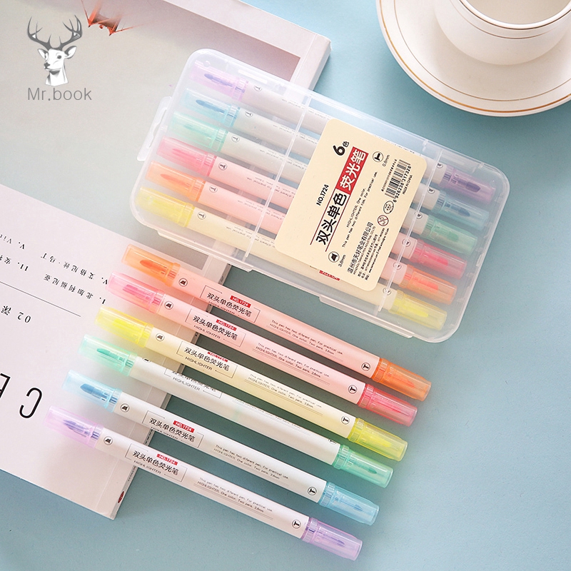 6pcs/set Mild Highlighter Double Headed Fluorescent Pen Marker Cute ...