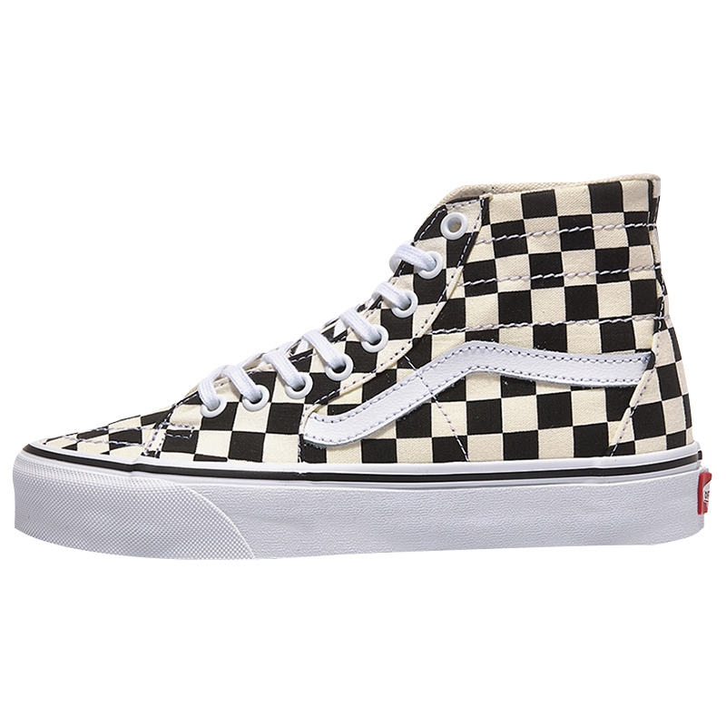 black and white checkerboard high top vans