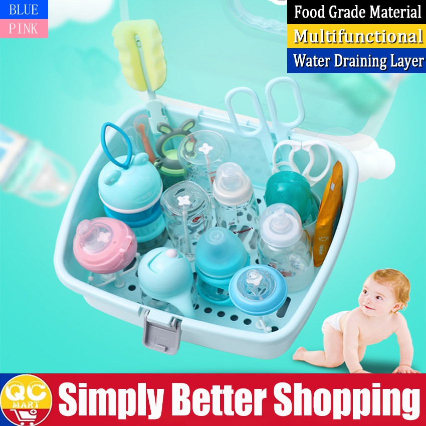 Portable Baby Bottles Storage Box Drying Rack Plastic Tableware Storage
