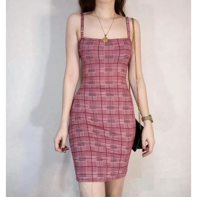 pink plaid bodycon dress