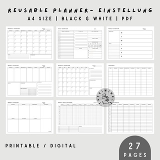 [PDF] Einstellung Reusable Planner (printable/digital) | Black & White | A4 size | Journal