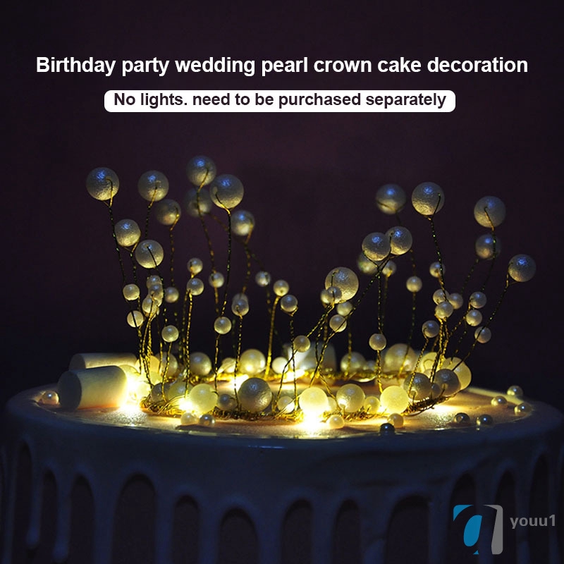 1 Pcs Faux Pearls Crown Cake Topper Decoration Royal Centerpiece