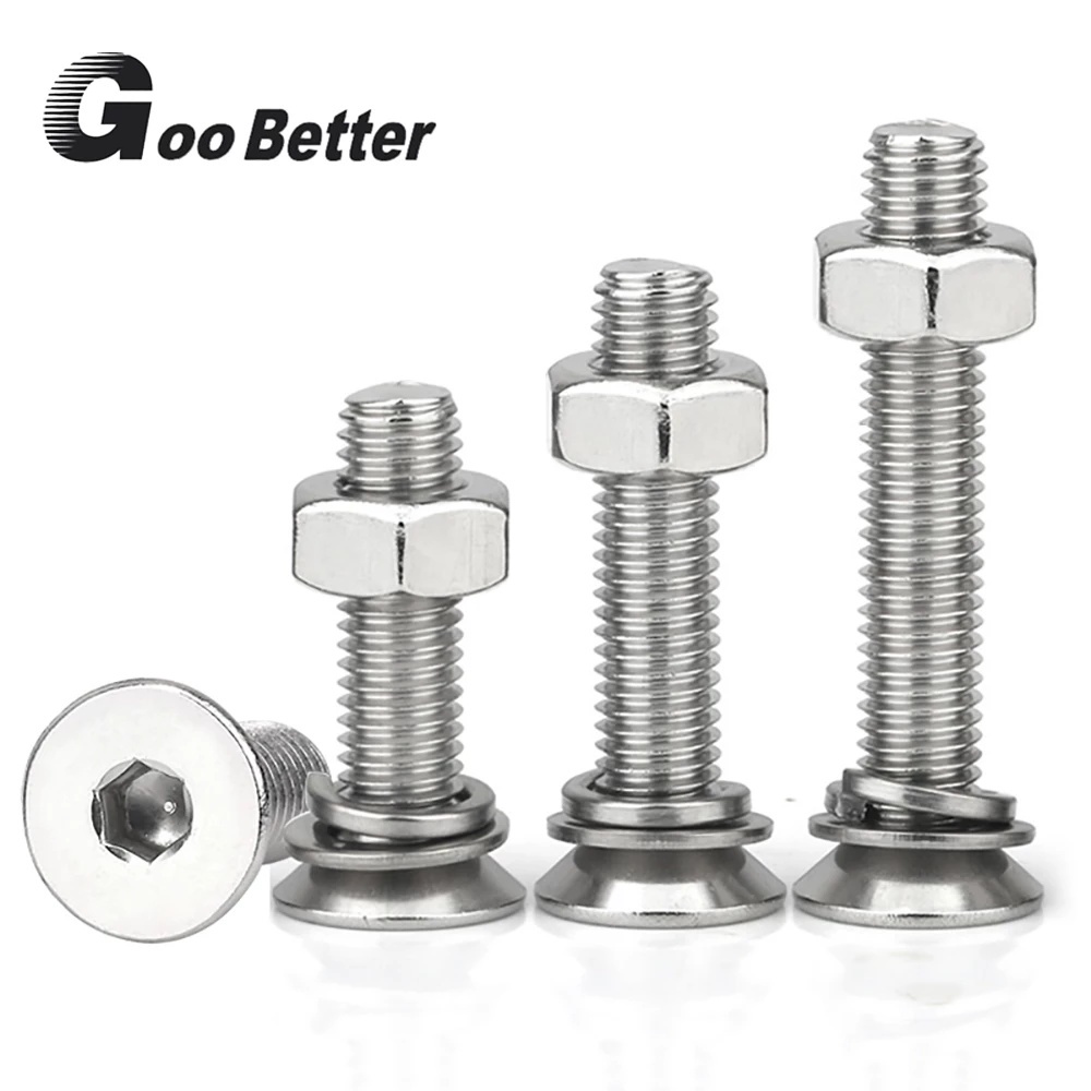 M4 M5 Countersunk Head Hex Socket Screws Nut With Flat/Spring Washer