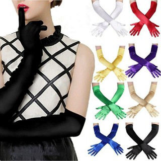 Women's Evening Party Formal Gloves Solid Color Satin Long Finger Mittens forEvents