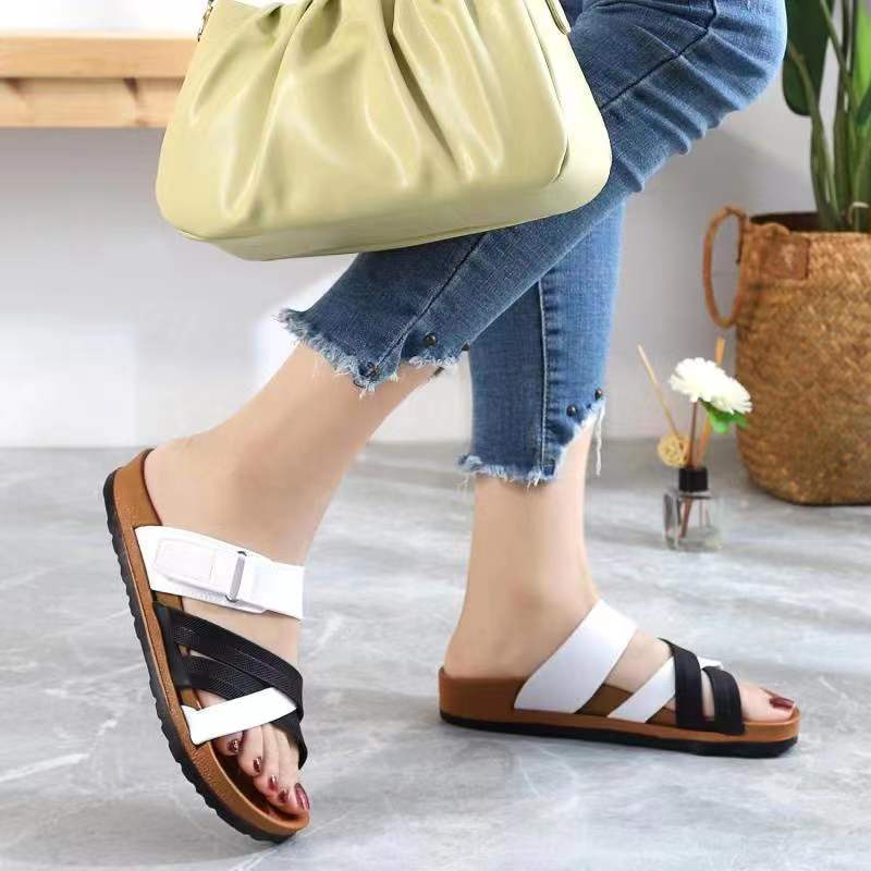 ST&SATKorean Sandals Flat Slippers Cross Strap Velcro (add 2 size bigger)